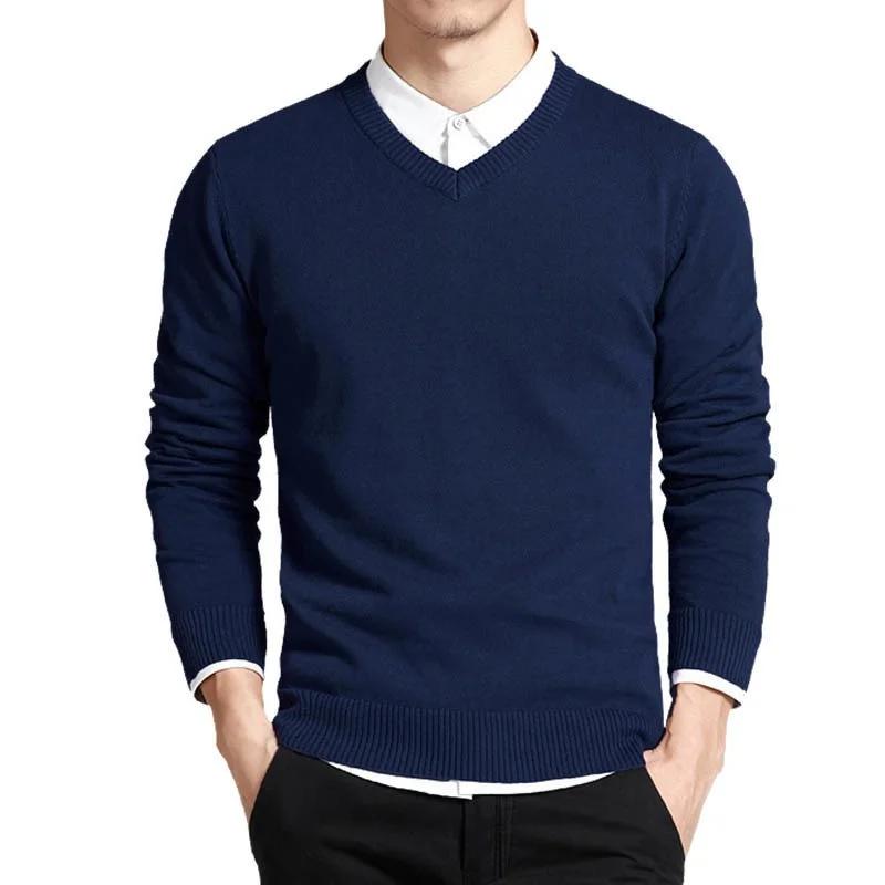 Pull en coton hommes à manches longues pulls vêtements d'extérieur homme col en V hommes chandails m