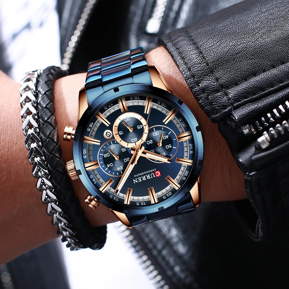 Curren montre pour hommes cadran bleu bracelet en acier inoxydable Date hommes d'affaires montres ét