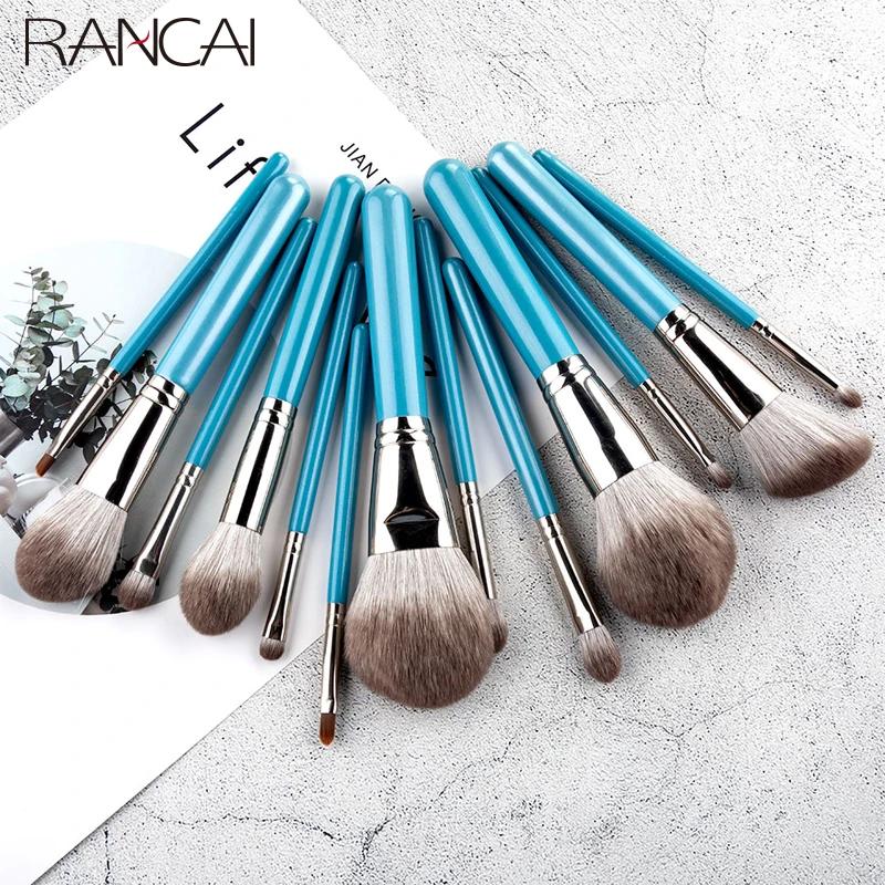 RANCAI-Ensemble de pinceaux de maquillage avec sac en cuir, fond de teint, poudre, fard à barrage, f