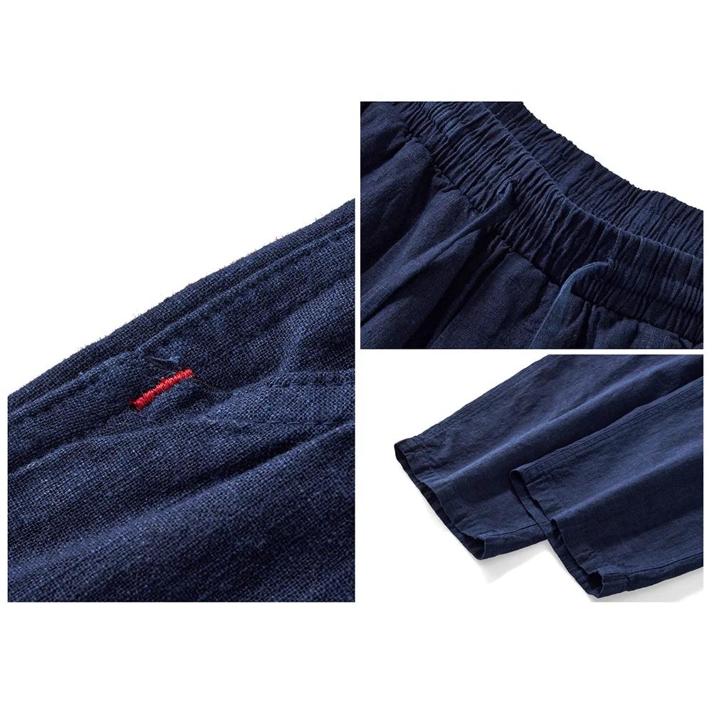 Pantalon cargo indigo rétro japonais pour homme, pantalon multi-poches, jambe large, coton, lin, déc