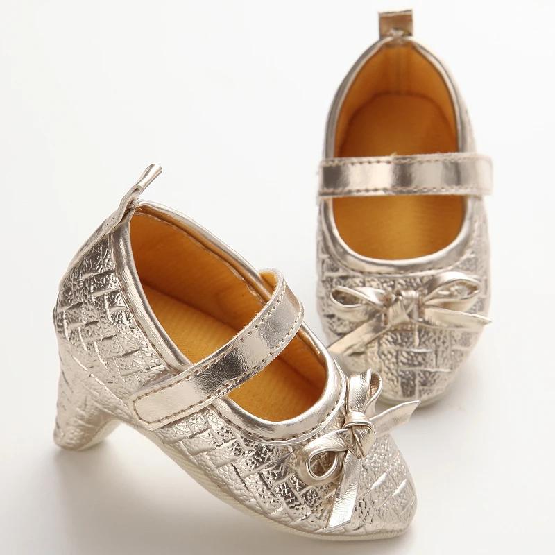 Chaussures à talons hauts pour nouveau-né fille, chaussures de princesse avec nœud, pour fête de pre