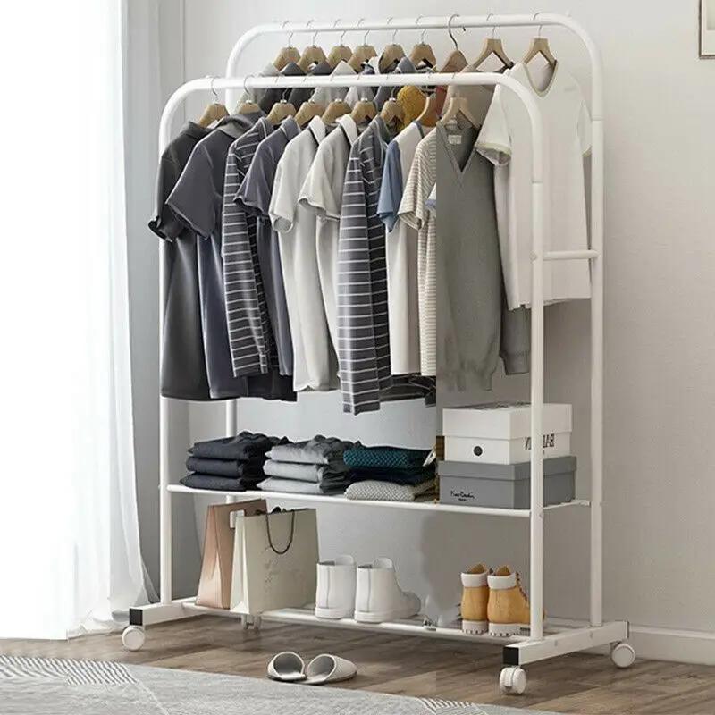 Étagère de rangement pour chaussures T1, grand support roulant à double rail, blanc, 1.5m