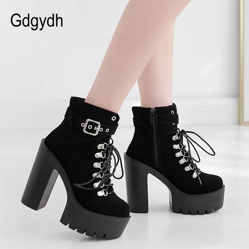 Gdgydh à lacets femmes bottes plate-forme boucle botte Cosplay chaussures talon épais automne bottes