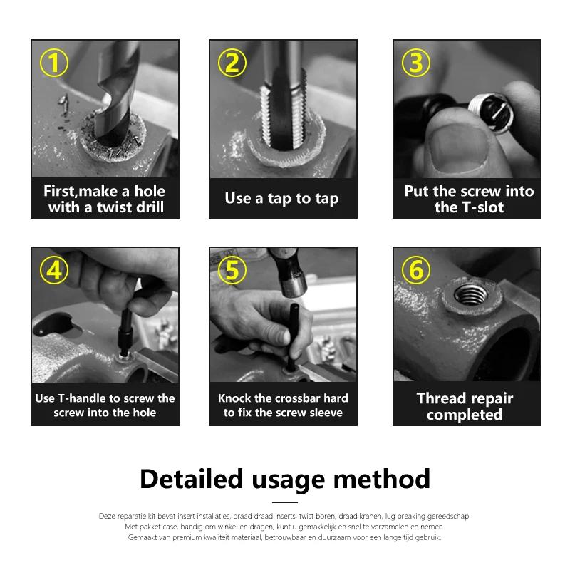 XCAN outil de réparation de filetage 25 pièces M3/M4/M5/M6/M7/M8/M10/M12/14 pour la restauration de