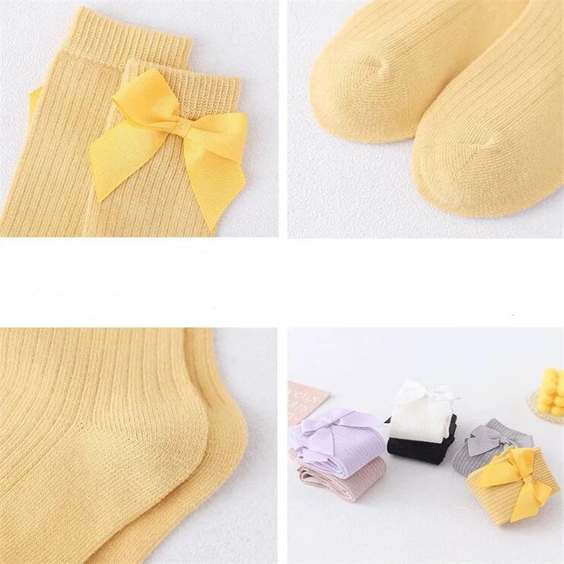 Chaussettes en coton pour petites filles de 0 à 8 ans, chaussettes longues et douces avec nœuds, cha