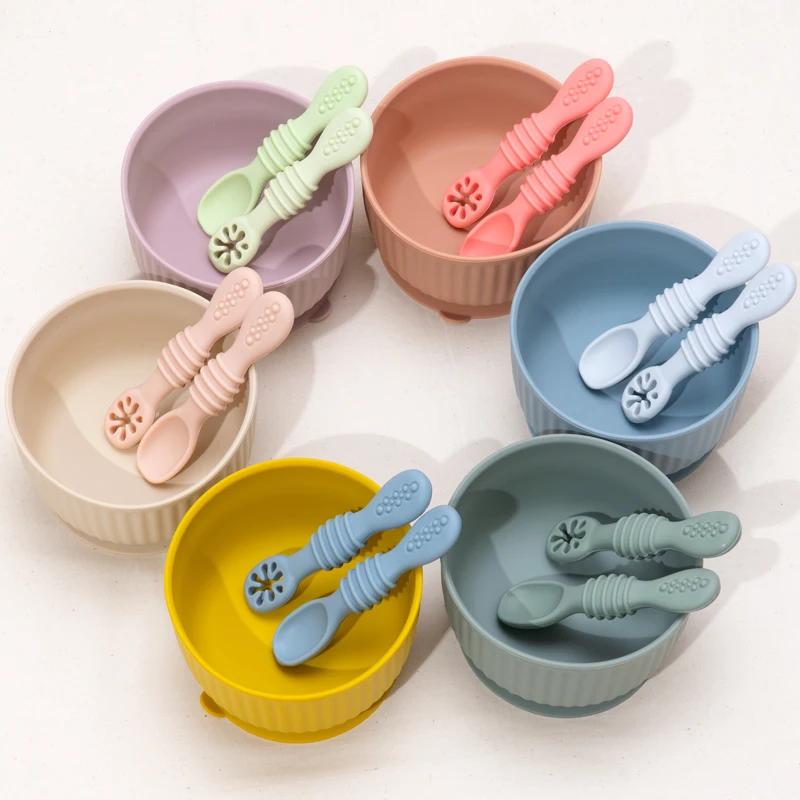 Ensemble cuillère et fourchette pour bébé, cuillère collante en Silicone de qualité alimentaire, cou