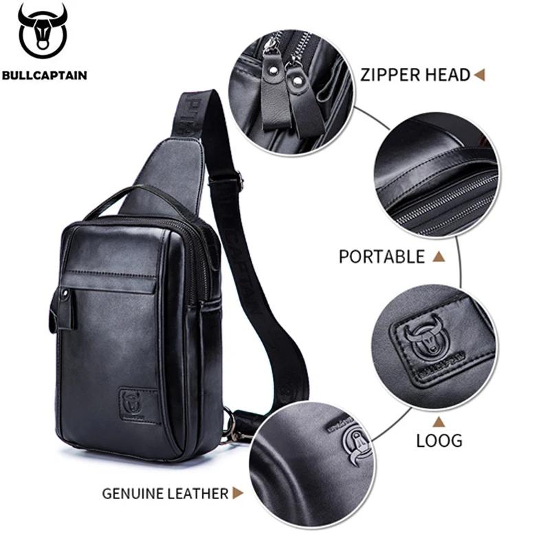 BULLCAPTAIN-Sac de poitrine en cuir véritable pour homme, sac à bandoulière multifonction, peut accu