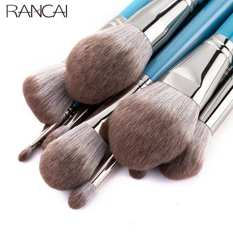 RANCAI-Ensemble de pinceaux de maquillage avec sac en cuir, fond de teint, poudre, fard à barrage, f