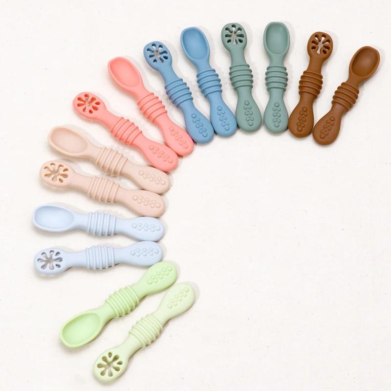 Ensemble cuillère et fourchette pour bébé, cuillère collante en Silicone de qualité alimentaire, cou