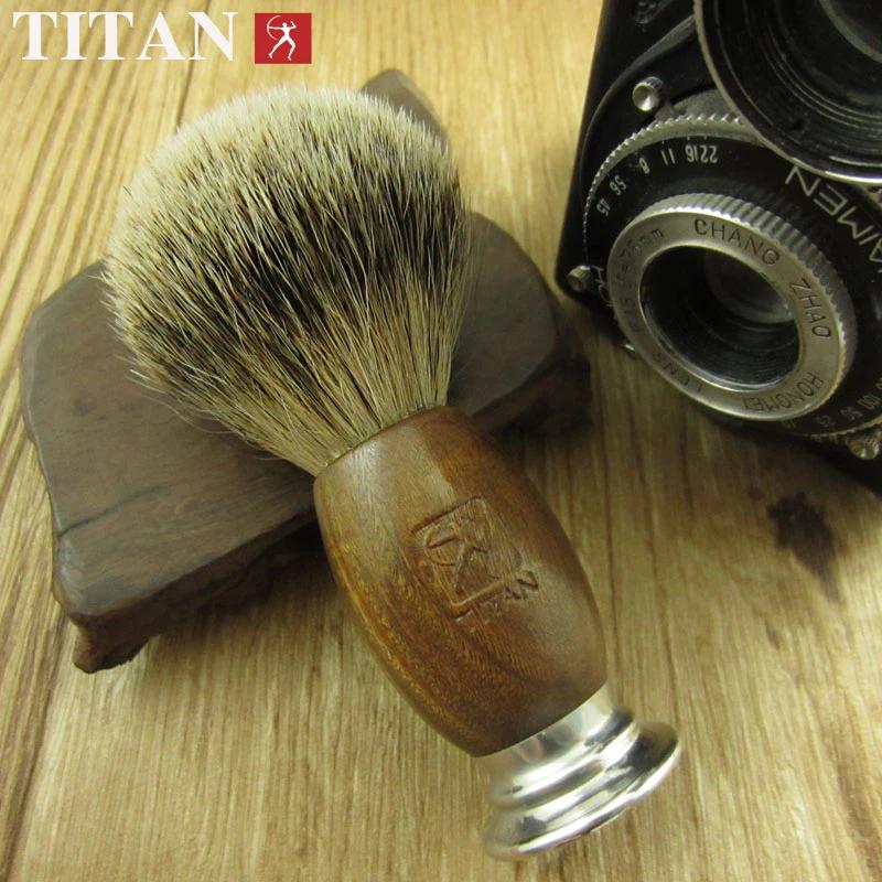 Titan-Brosse de barbier avec manche en bois naturel, blaireau, blaireau, cadeau