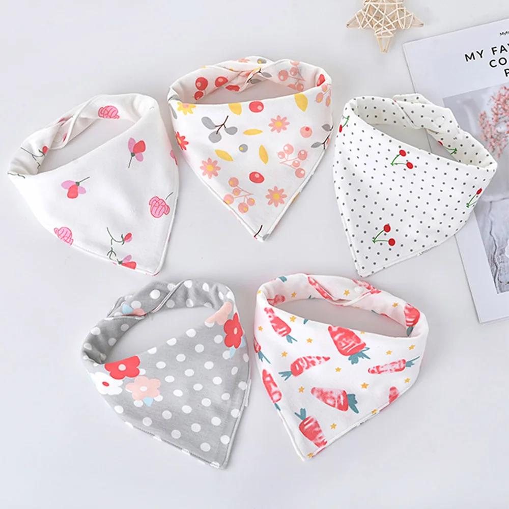 Bavoirs Triangle Double en coton pour bébé, 5 pièces/lot, serviette de salive imprimée de dessin ani