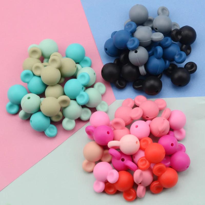 LOFCA 10 pièces/lot souris perles de Silicone bébé anneau de dentition jouet doux à mâcher dentition