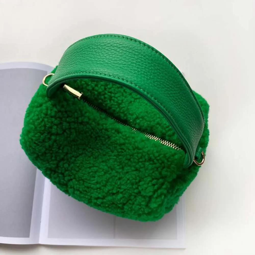 Mode fourrure laine d'agneau sacs à main rabat femme conception doux en peluche filles chaîne messag