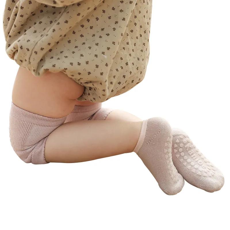 Ensemble de chaussettes et genouillères pour bébé, pour filles et garçons, couleur unie, antidérapan