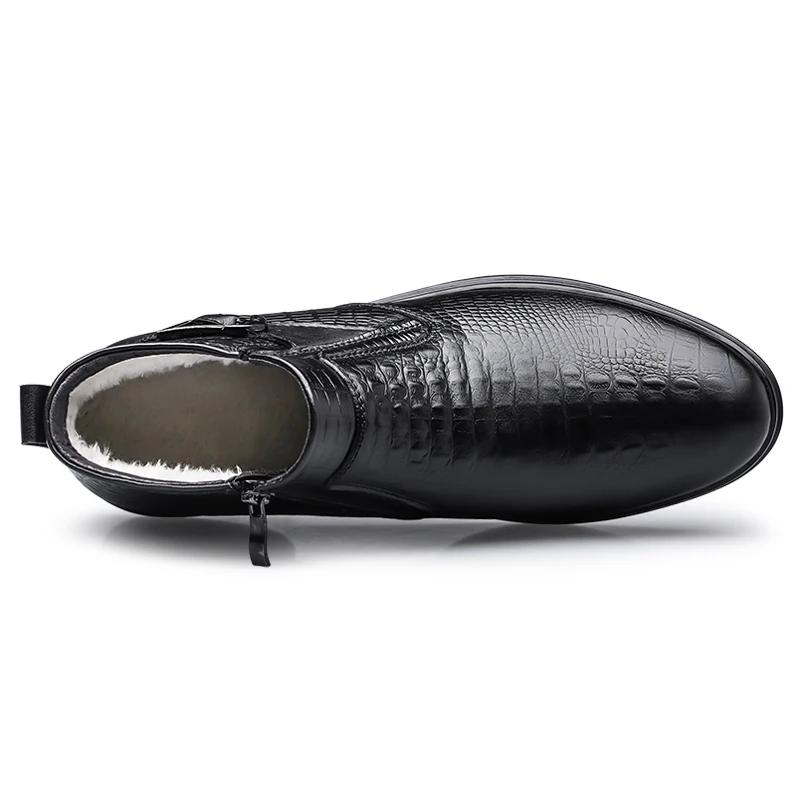 Bottes d'affaires en cuir de vache de qualité pour hommes, bottines de neige chaudes en fourrure, mo