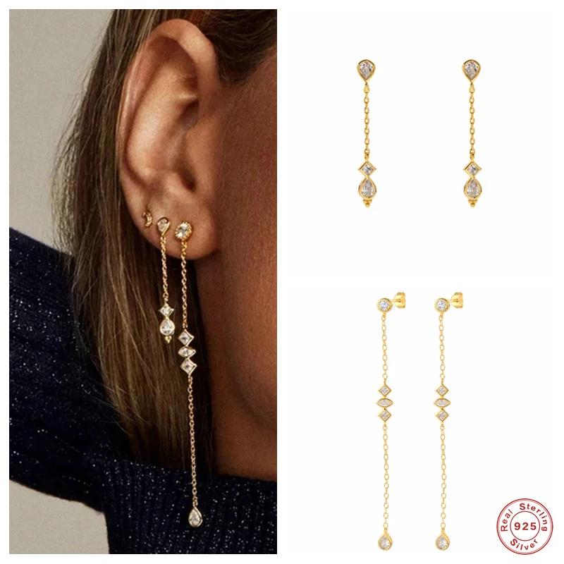 Aide Boucle d'Oreille à Pampilles en Argent Sterling, Longue Chaîne, Goutte d'Eau, Zircon Étoilé Bri