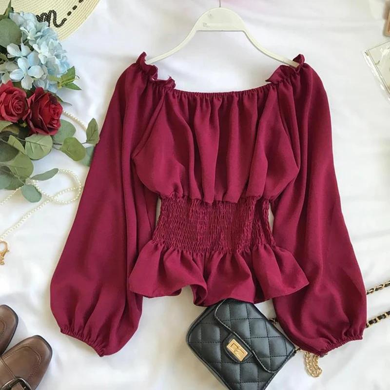 Chemisier Élégant en Mousseline de Soie pour Femme, Chemise Blanche à Volants et Manches Bouffantes,