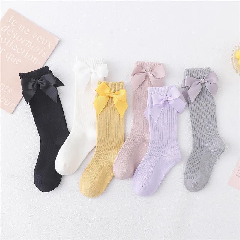 Chaussettes en coton pour petites filles de 0 à 8 ans, chaussettes longues et douces avec nœuds, cha
