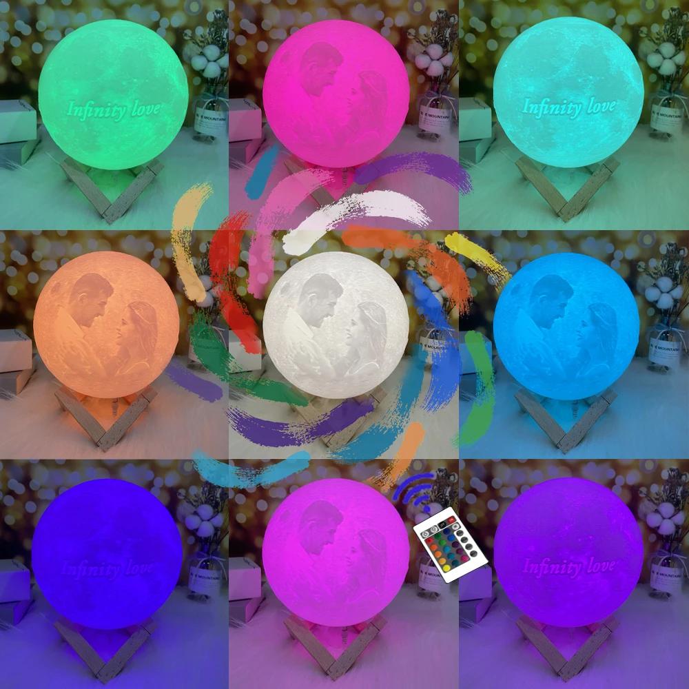 Lampe lunaire imprimée en 3D, texte Photo personnalisé, veilleuse USB personnalisée, anniversaire, f