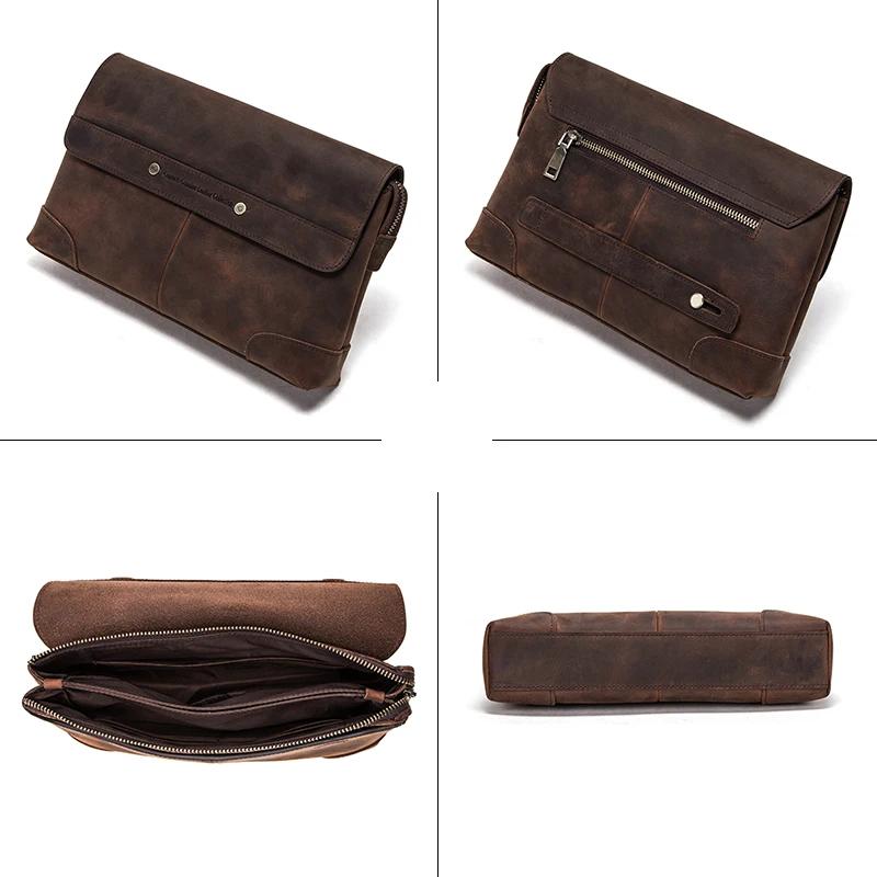 CONTACT'S hommes pochettes grande capacité hommes portefeuilles Crazy Horse cuir Long sac à main mâl