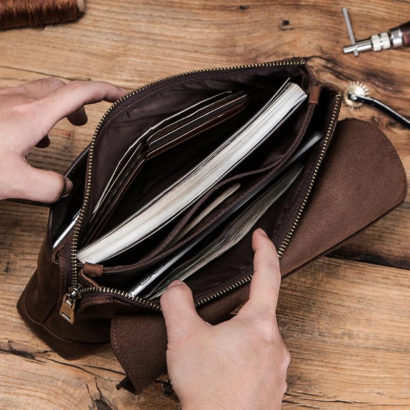 CONTACT'S hommes pochettes grande capacité hommes portefeuilles Crazy Horse cuir Long sac à main mâl
