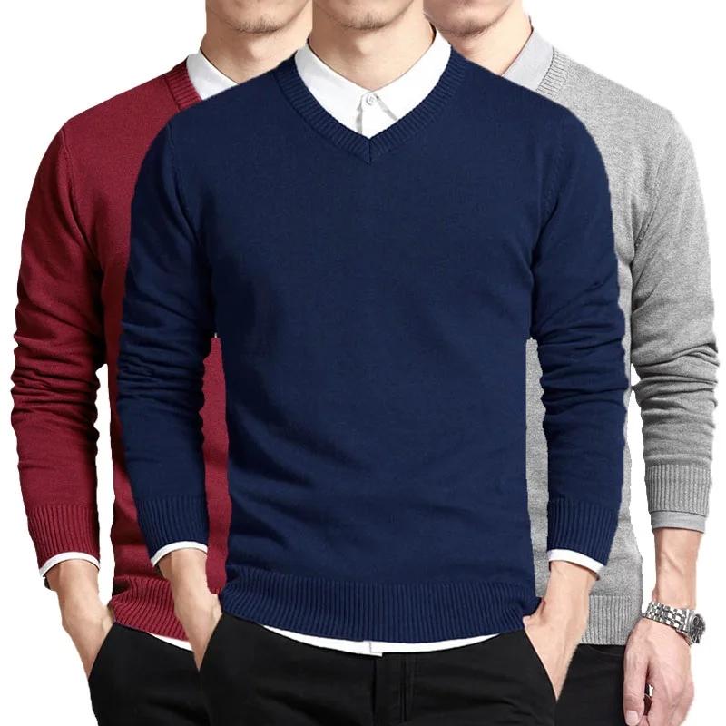 Pull en coton hommes à manches longues pulls vêtements d'extérieur homme col en V hommes chandails m