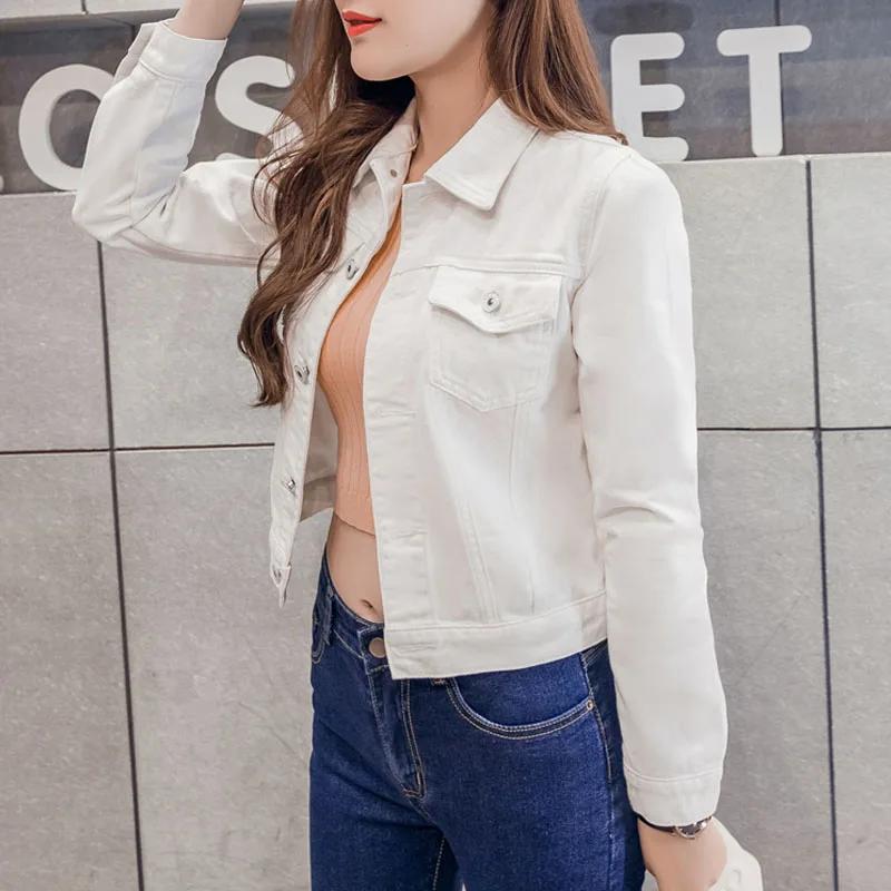 Nouveau manches longues hiver mince blanc noir jean haut pour femmes solide Denim veste femmes parde