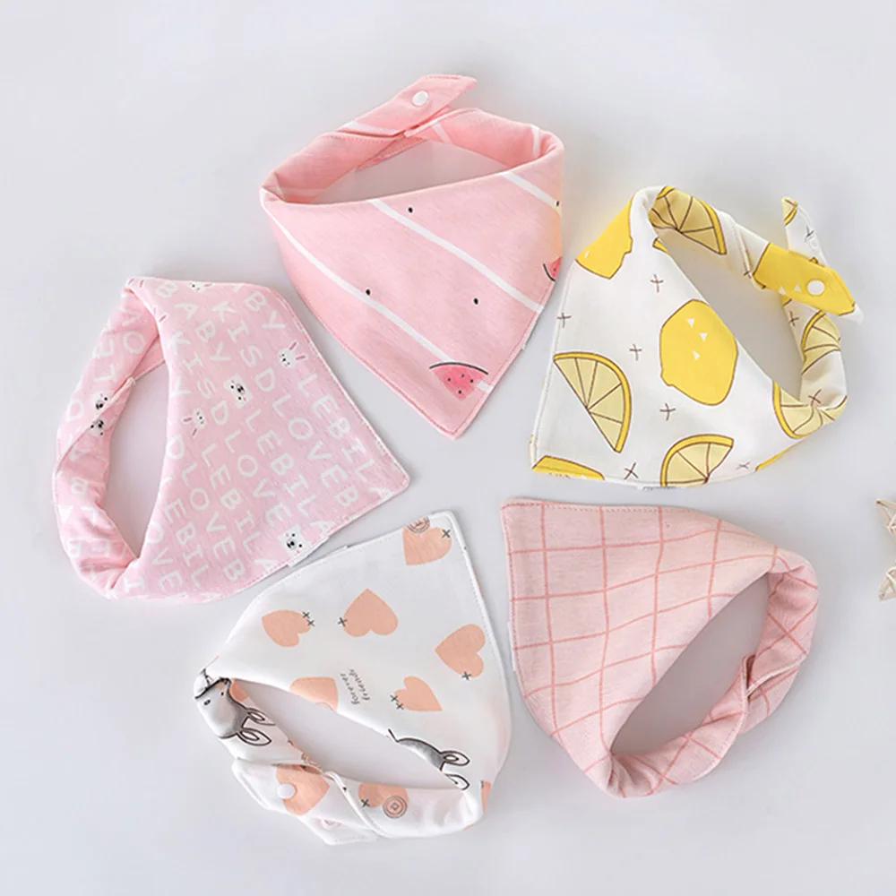 Bavoirs Triangle Double en coton pour bébé, 5 pièces/lot, serviette de salive imprimée de dessin ani