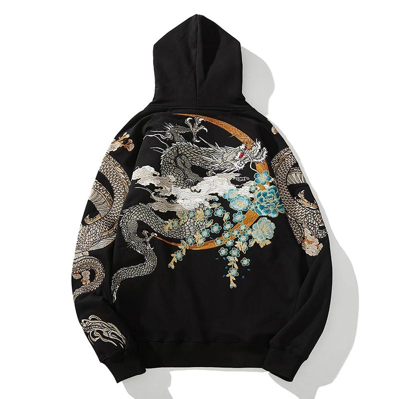 Makuluya sweats à capuche Yokosuka Dragon noir Phoenix Suzaku motif brodé pull Sakura