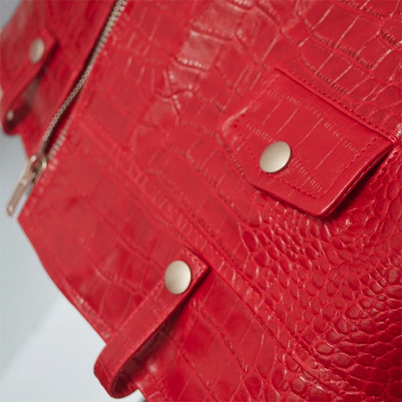 Mauroicardi-Veste de motard en similicuir à motif crocodile rouge pour homme, manches longues, ferme