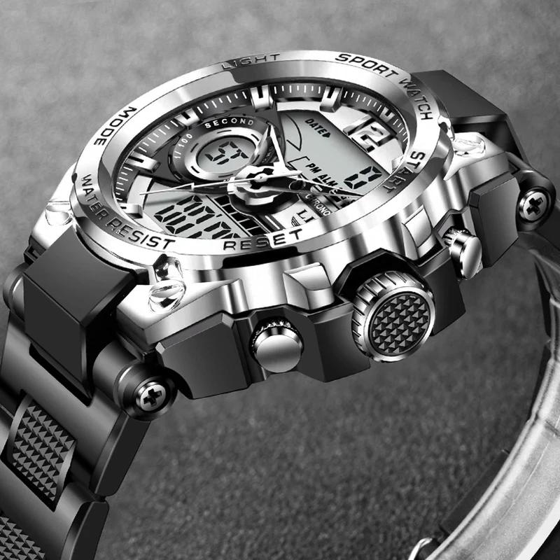 LIGE numérique hommes montre militaire 50m étanche montre-bracelet LED Quartz horloge Sport montre m