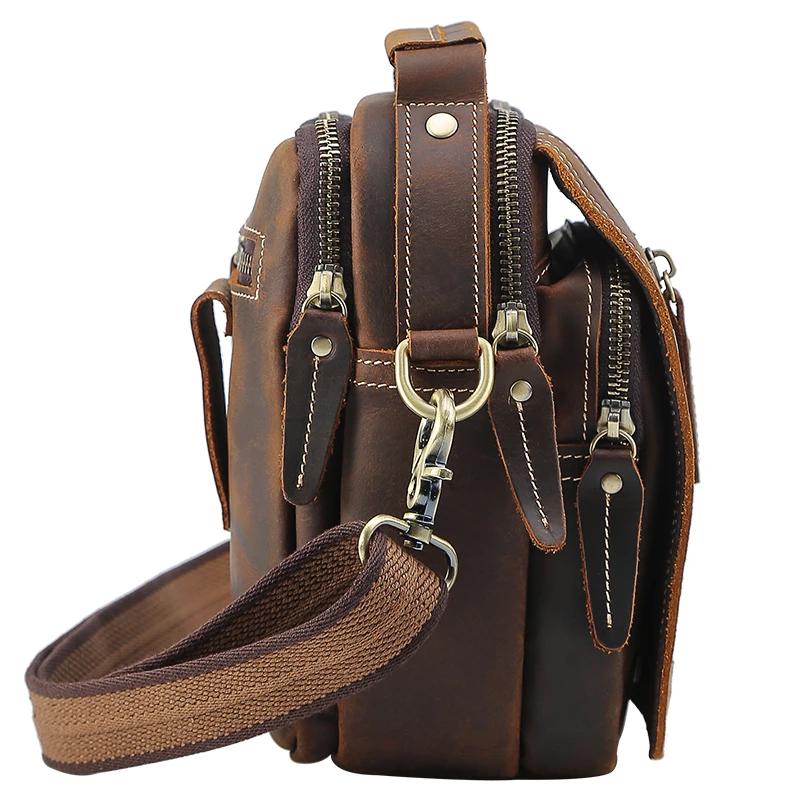 100% sacs de messager en cuir véritable rétro en cuir de vache homme sac corssbody poignées multifon