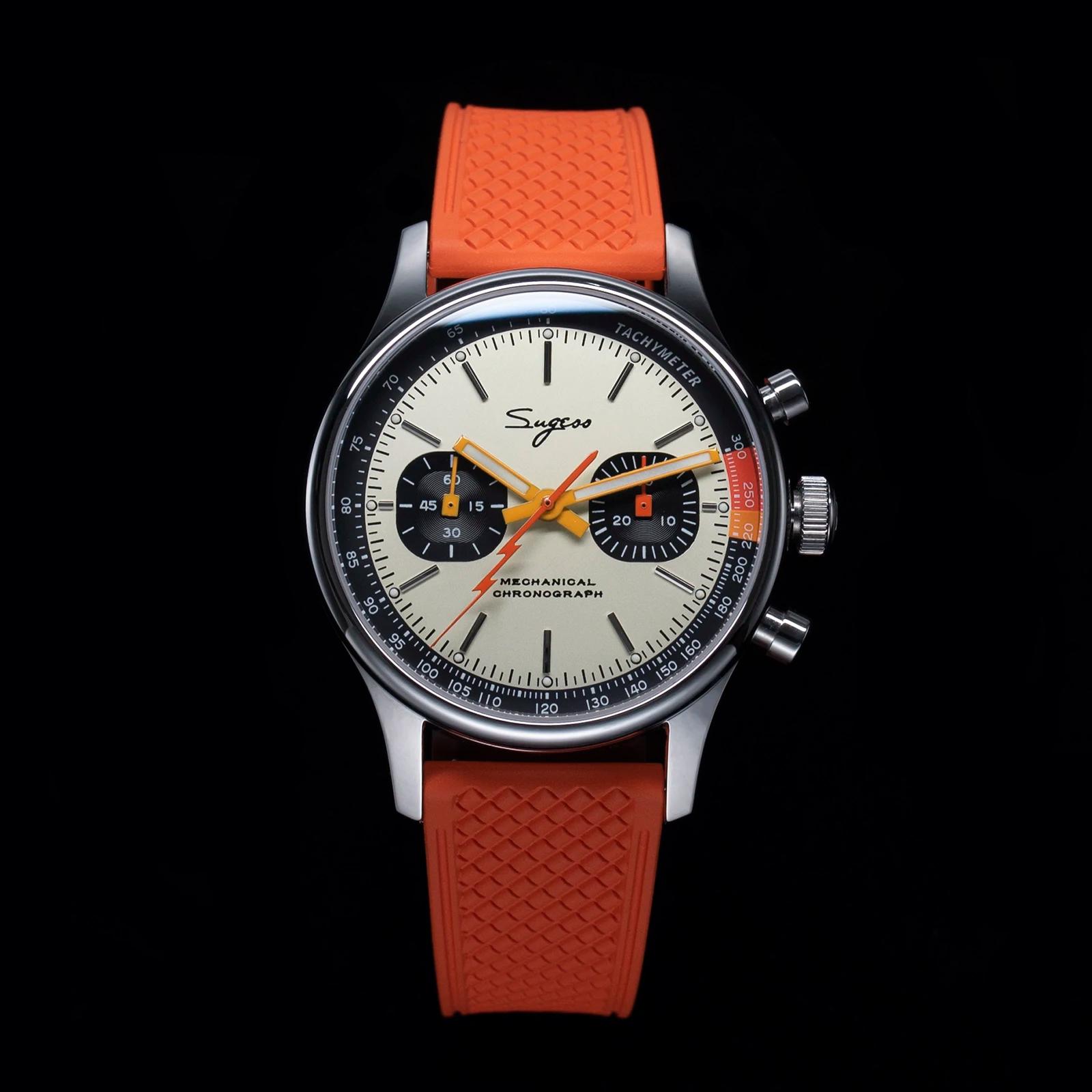 Sugess montre pilote ST19 mouvement d'origine montre-bracelet à col de cygne chronographe mécanique