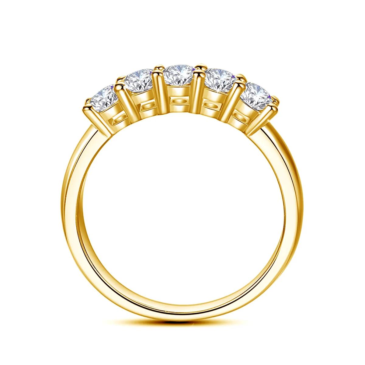 Bague Moissanite en or massif 18K pour femmes, 5 pierres AU 750, bijoux de luxe avec timbre, cadeau