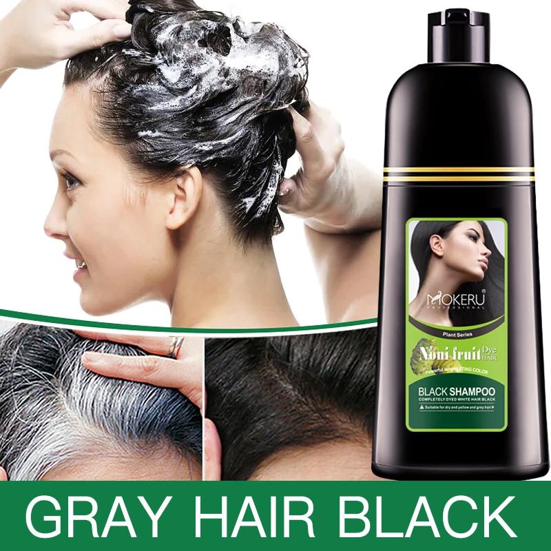 Mokeru-Shampooing à base de plantes et fruits Noni, embaurapide magique pour cheveux noirs en contin