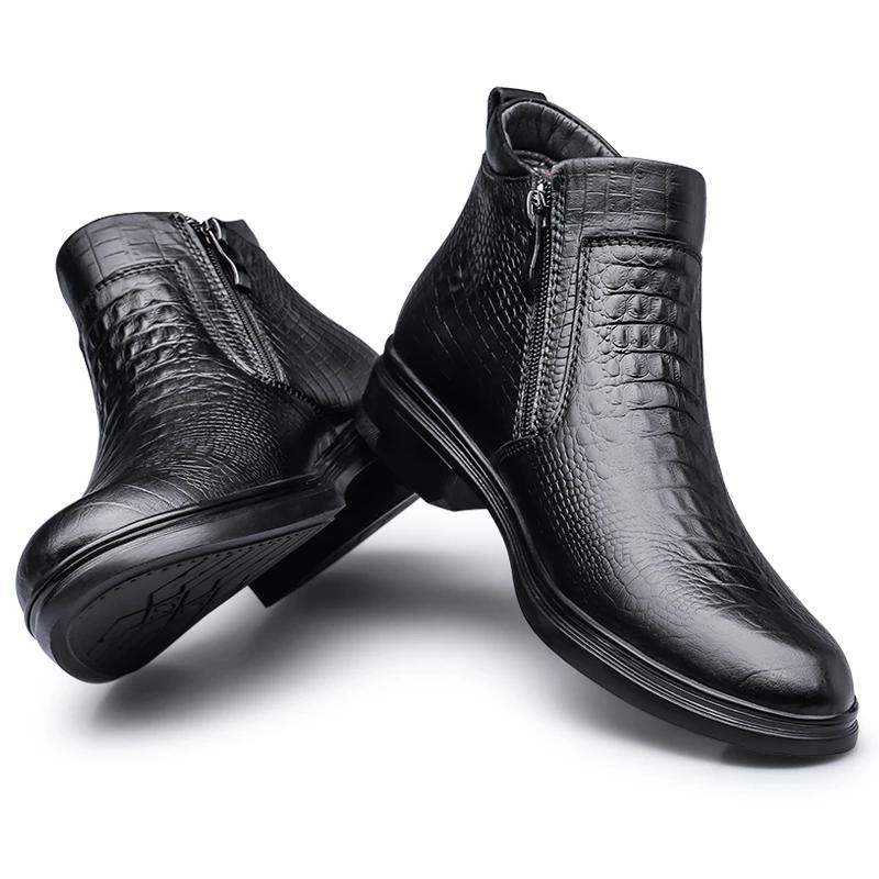 Bottes d'affaires en cuir de vache de qualité pour hommes, bottines de neige chaudes en fourrure, mo