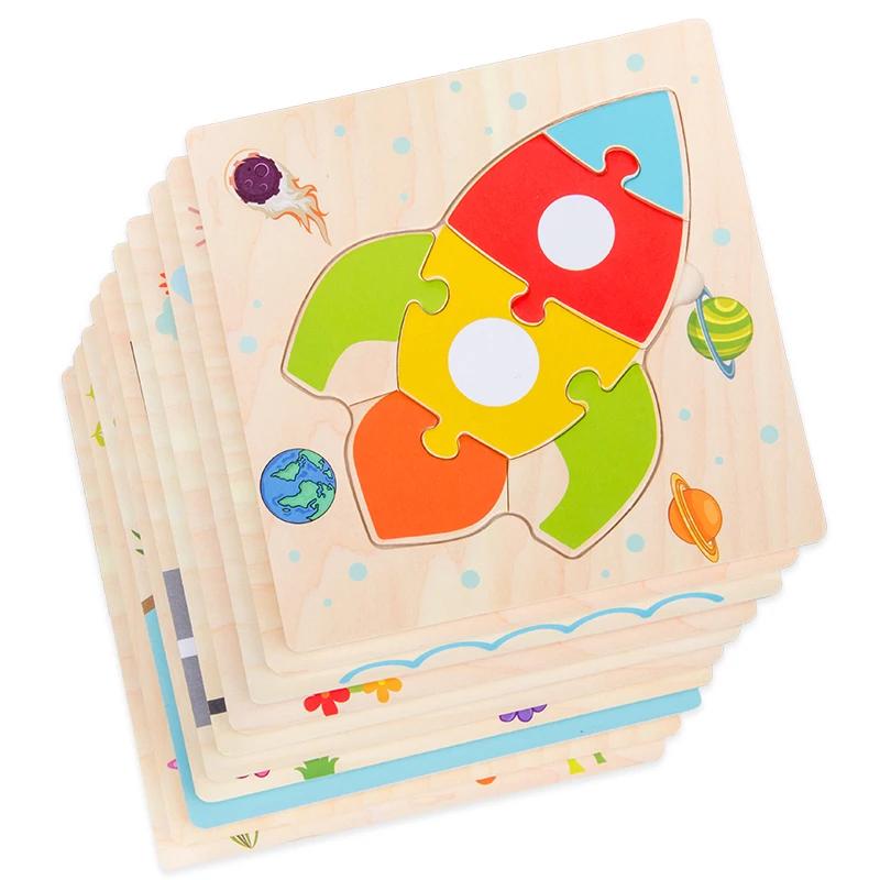 Puzzle 3D en bois pour bébé, formes Tangram, apprentissage éducatif, dessin animé, Intelligence anim