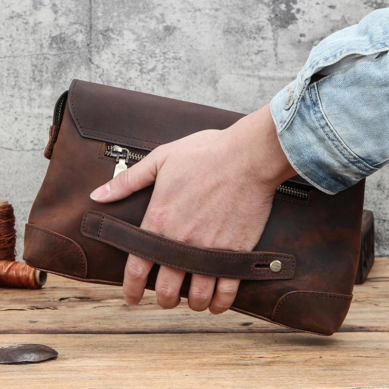 CONTACT'S hommes pochettes grande capacité hommes portefeuilles Crazy Horse cuir Long sac à main mâl