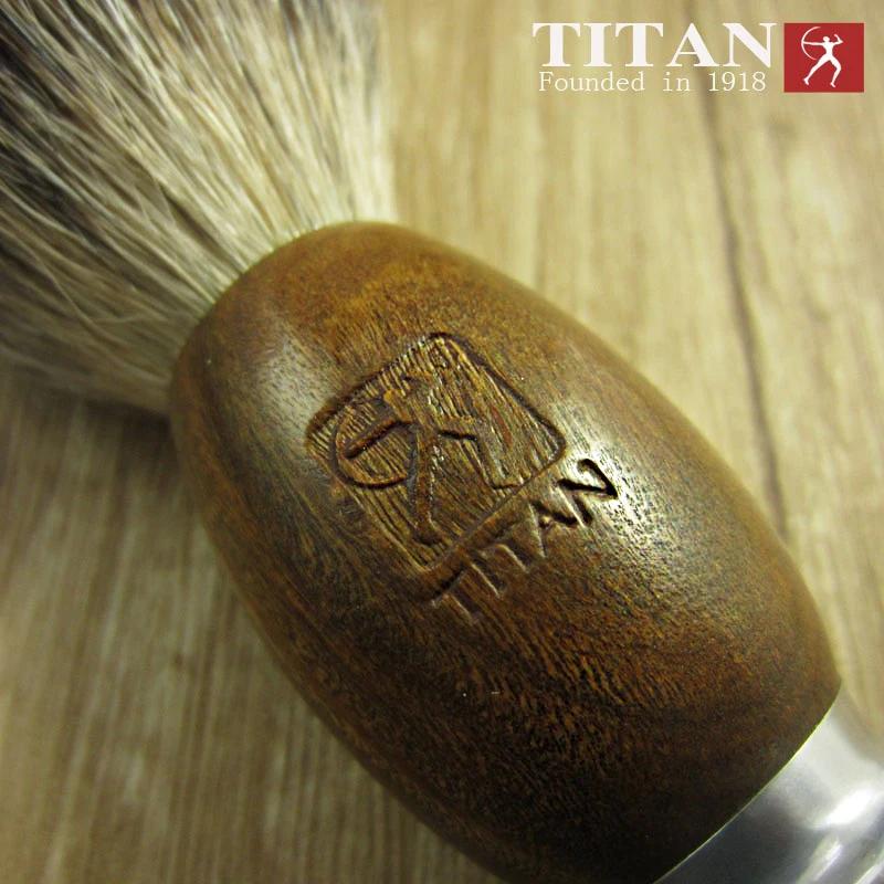 Titan-Brosse de barbier avec manche en bois naturel, blaireau, blaireau, cadeau