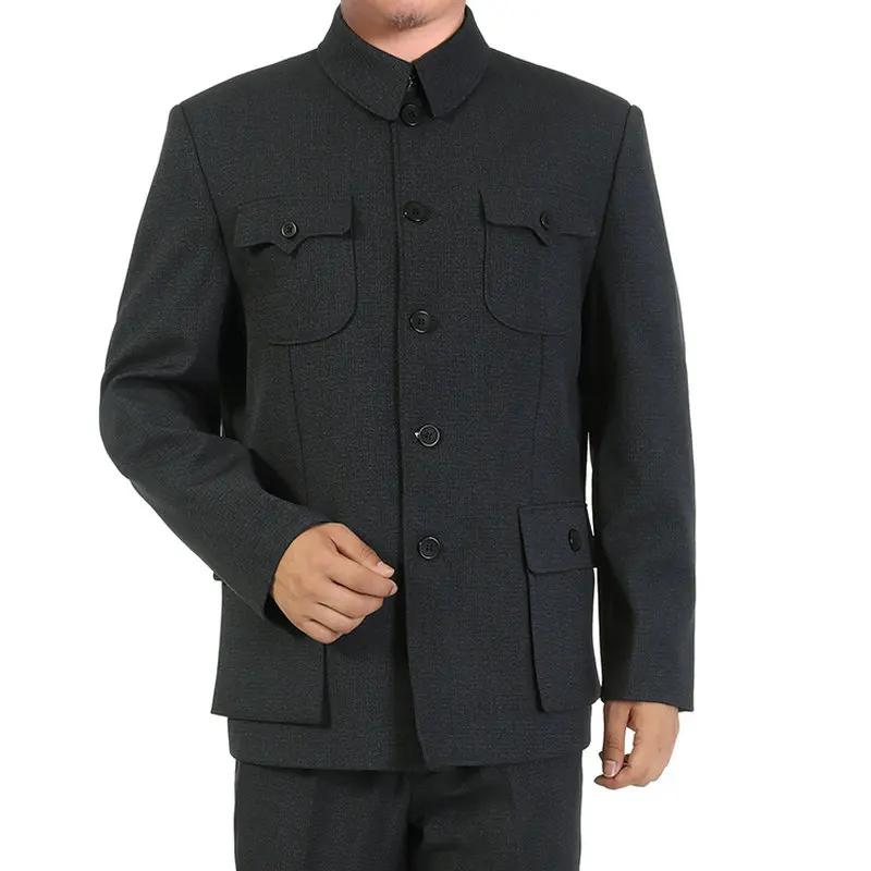 Veste de costume Mao pour hommes, tunique chinoise imbibée, blazer à col à ailes mandarin masculin,