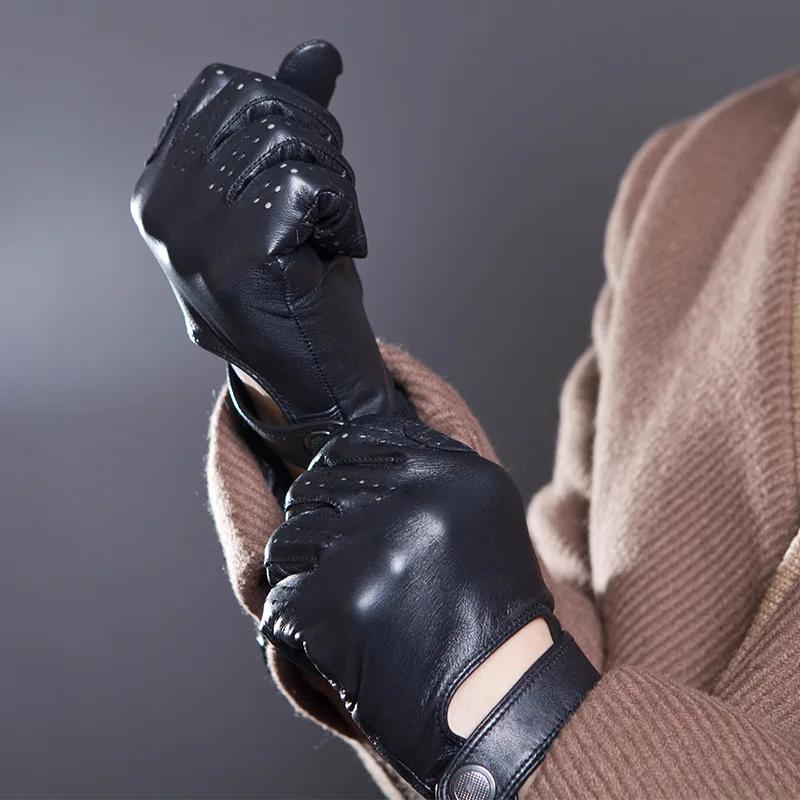Gants antidérapants en cuir véritable pour hommes, à la mode, respirants, à trous, pour Sports d'été