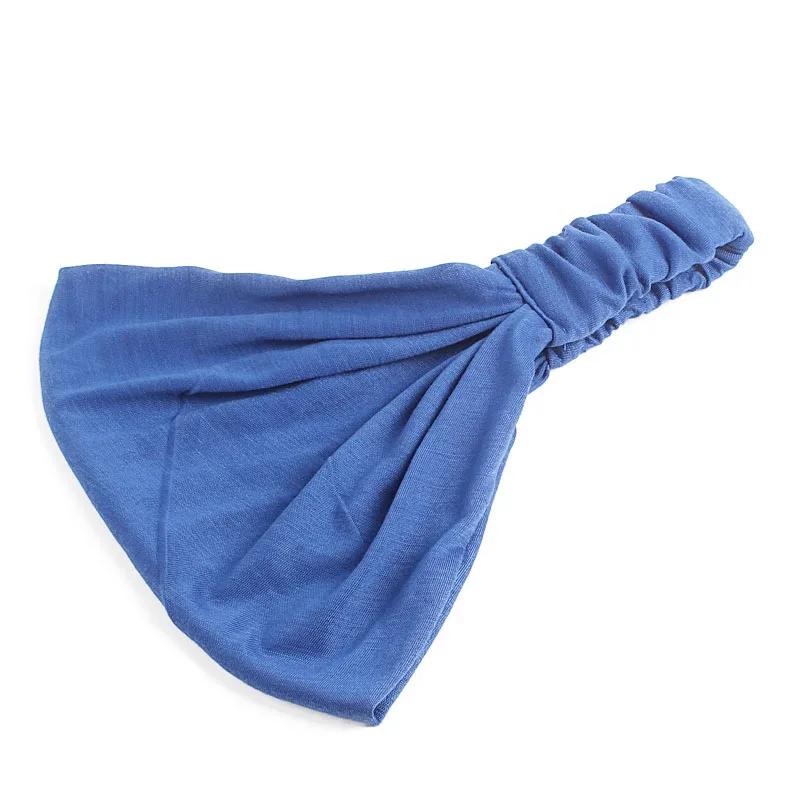 Nouveau été femmes solide coton bandeau élastique large doux filles sport Yoga noué bandeau course b