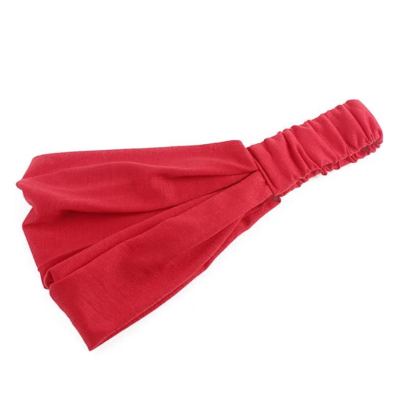 Nouveau été femmes solide coton bandeau élastique large doux filles sport Yoga noué bandeau course b