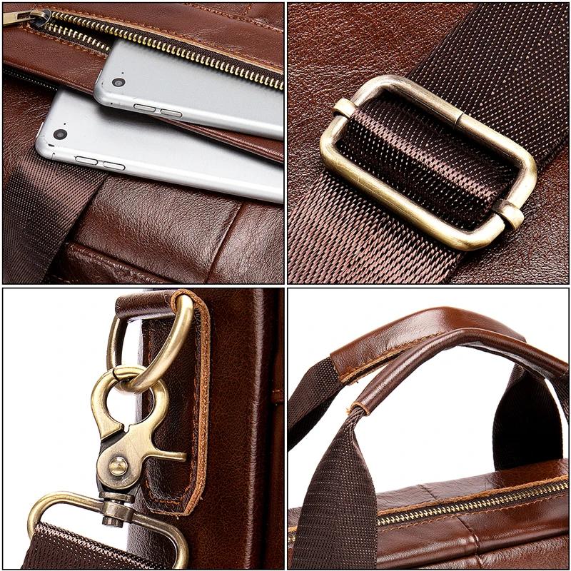 WESTAL – sac en cuir véritable pour hommes, sacoche pour ordinateur portable, mallette pour Document