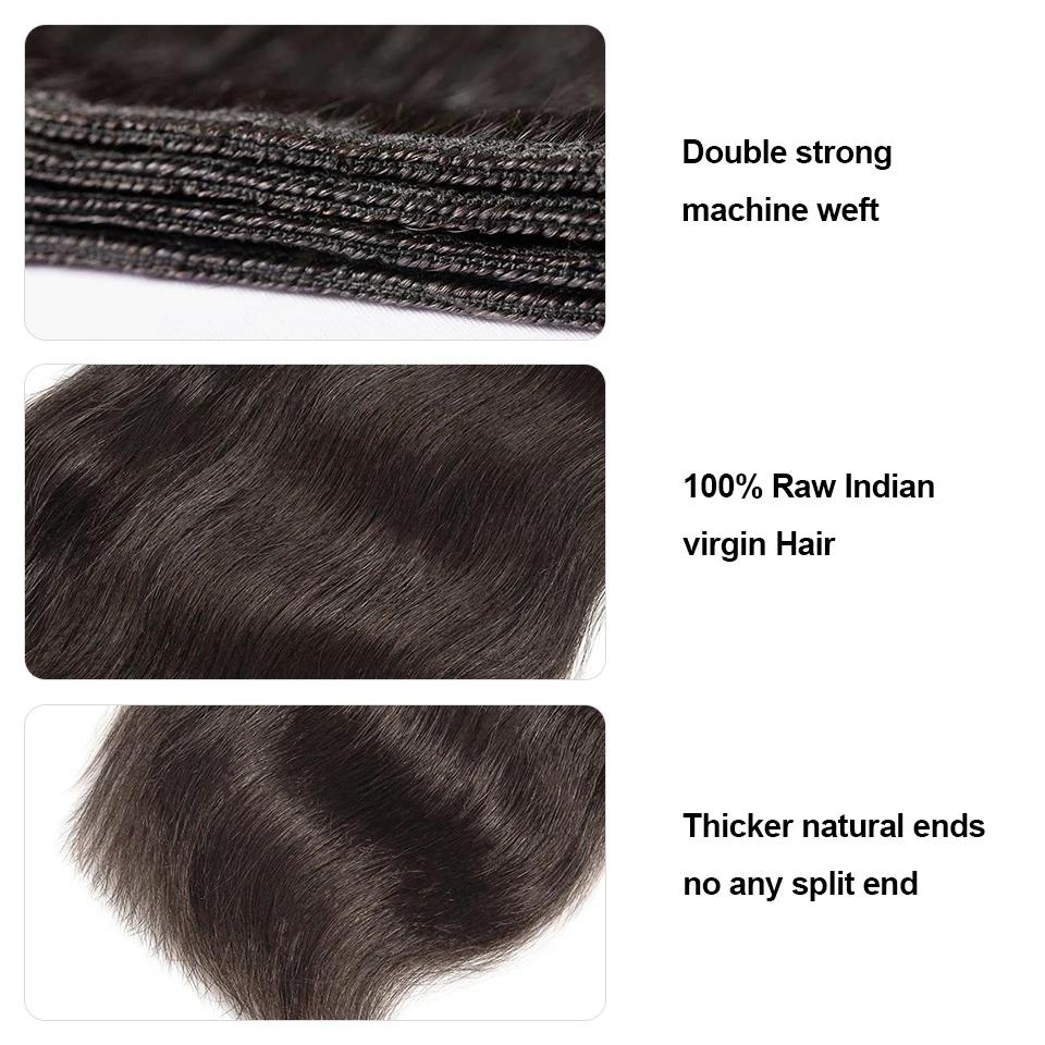 Bundles de cheveux vierges indiens bruts, faisceaux de tissage de cheveux humains raides, extension