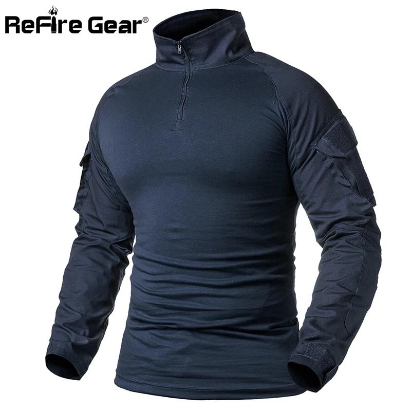 ReFire Gear armée Combat T-Shirt hommes à manches longues T-Shirt tactique solide coton chemise mili