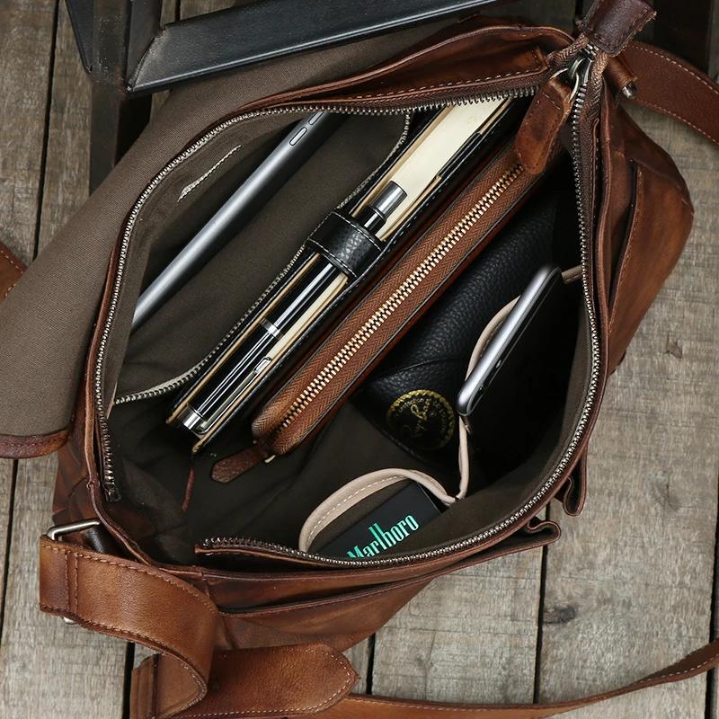 Vintage en cuir véritable sac de messager hommes en cuir sac à bandoulière hommes sac à bandoulière