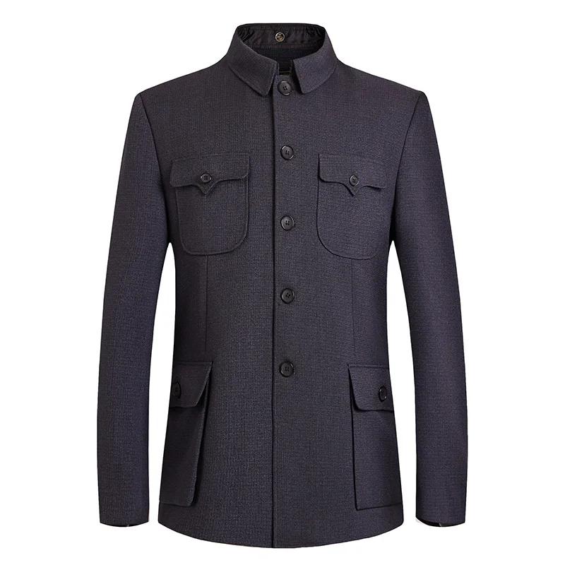 Veste de costume Mao pour hommes, tunique chinoise imbibée, blazer à col à ailes mandarin masculin,