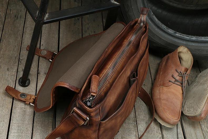 Vintage en cuir véritable sac de messager hommes en cuir sac à bandoulière hommes sac à bandoulière
