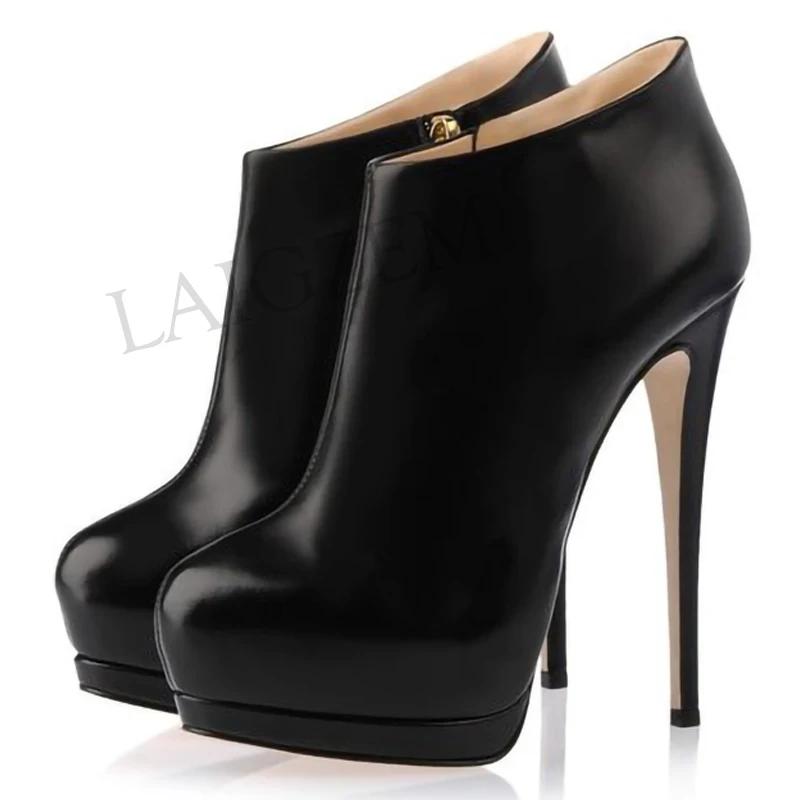 LAIGZEM-Bottes Noires Fermées à Plateforme et Talon Aiguille, Chaussures à la Mode Personnalisées po